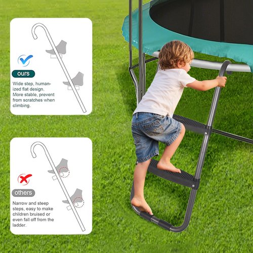 SCXinnkeer Trampoline Ladder 2-Steps, Trampoline Steps with Wide Steps, Skid-Proof Steps Universal Hook, UV Treated Steel, 14FT Trampoline Stairs Accessories for Kids/Children, 220Lbs Capacity