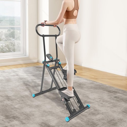 Vertical Stair Climber for Home Gym Exercise, Foldable Stair Stepper Machine with LCD Screen and Adjustable Handlebar, Climber Workout Machine for Living Rooms, Bedrooms, Home Gyms, Apartments (Black)