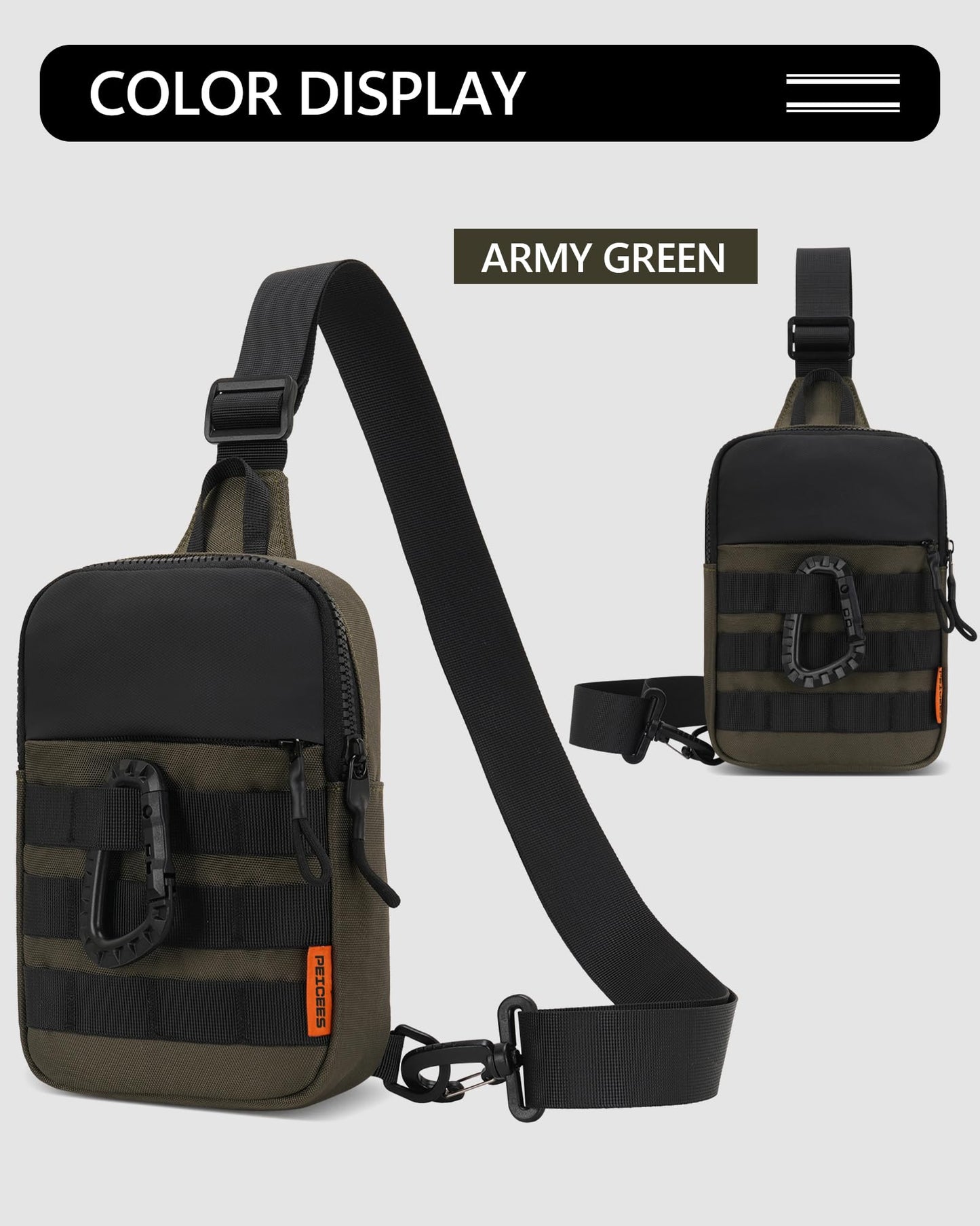 Peicees Small Anti Theft Sling Bag for Men, Tactical Inspired Waterproof EDC Mini Crossbody Chest Bag for Travel Work Sport