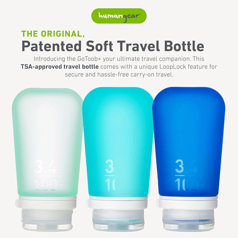 GoToob+ 3-Pack Large Travel Bottles 3.4 fl oz Mint/Aqua/Teal — Variation: Mint/Aqua/Teal+3.4 Ounces (Pack of 3)