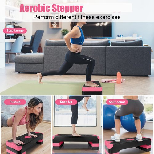 HaoKang Adjustabl Aerobic Stepper Fitness Step Platform Health Workout for Sports Training Black-Red