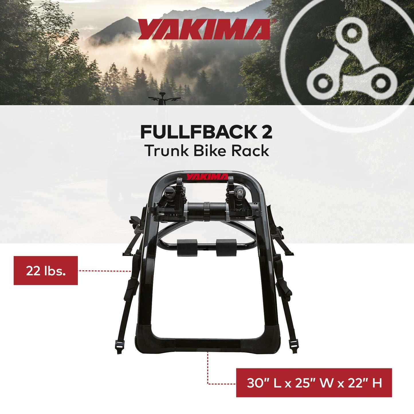 Yakima Fullback 2 Bike Capacity Trunk Bike Strap Rack with 4 Strap Attachment, SuperCrush ZipStrips, Bomber External Frame, and Bottle Opener, Black