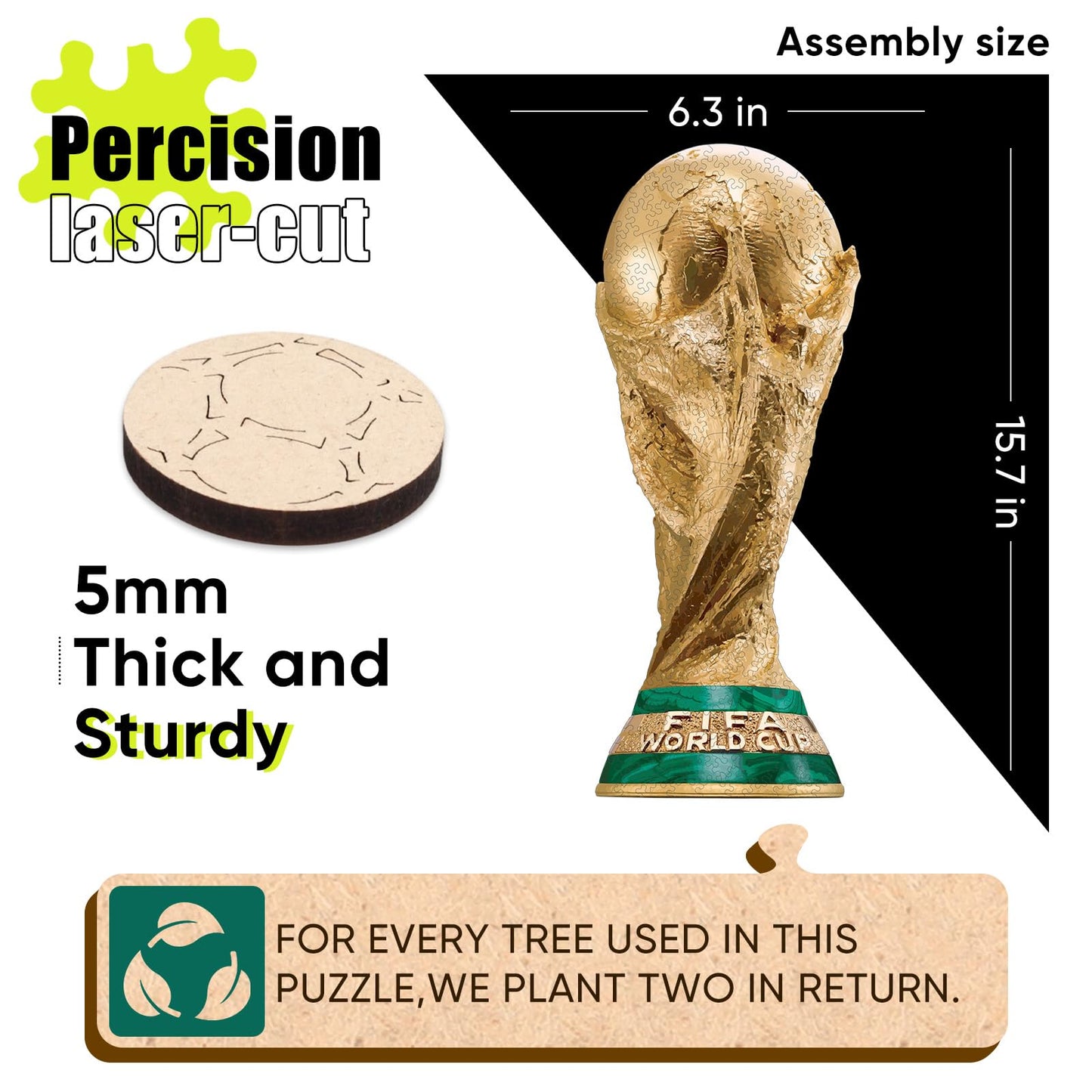 FIFA World Cup2026 Trophy Wooden Puzzle for Adults, 200 Pieces Irregular Shape Puzzle, 5MM Thick, Creative Collectible Jigsaw Puzzles Gift for Fans, Officially Licensed Product, 6.3 x 16
