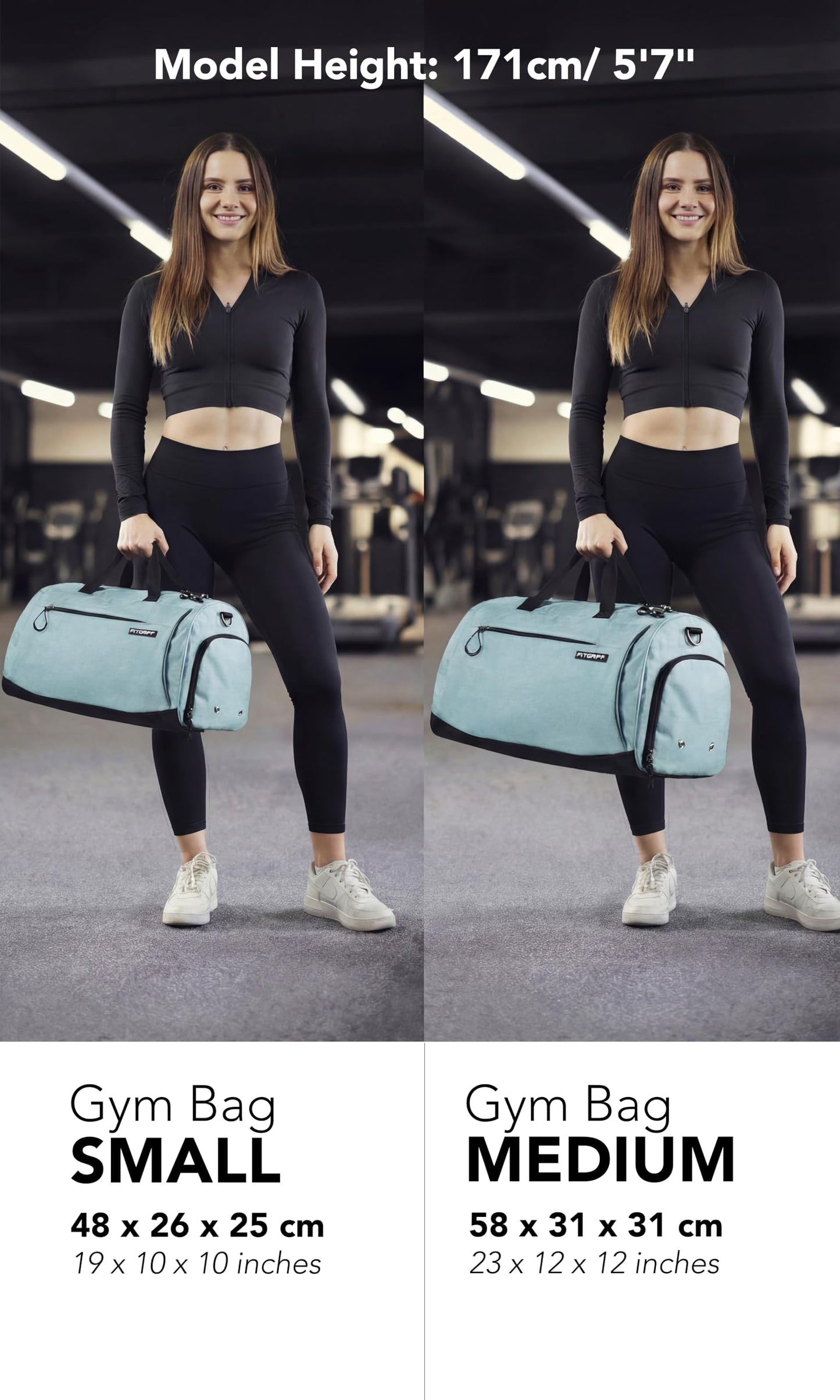 Fitgriff® Gym Bag for Men & Women with Shoe & Wet Compartment - Duffle Bag for Travel, Sports, Fitness & Workout (Cyan, 23 x 12 x 12″ (Medium))