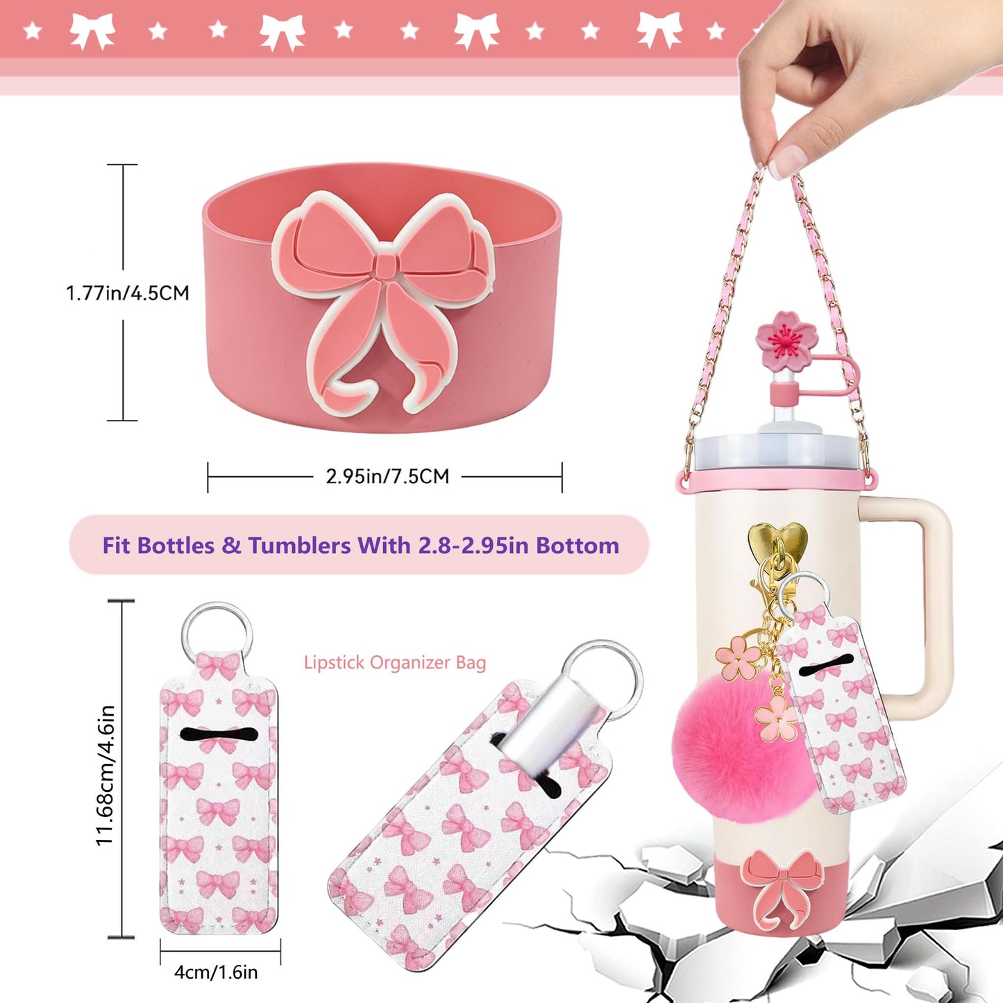 RNFVJH Accessories Set for Stanley Cup Boot Strap Lip Charms Pink