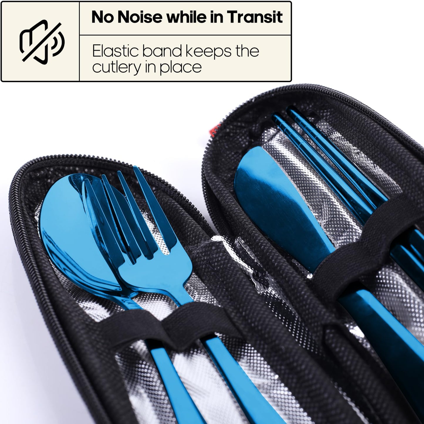 Travel Utensils with Case, Quatish Portable Silverware Set for Work, Stainless Steel Reusable Travel Cutlery, Fork and Spoon Set for Camping, Picnic, Gadgets, Lunch Box for Men, Christmas Gift, Blue
