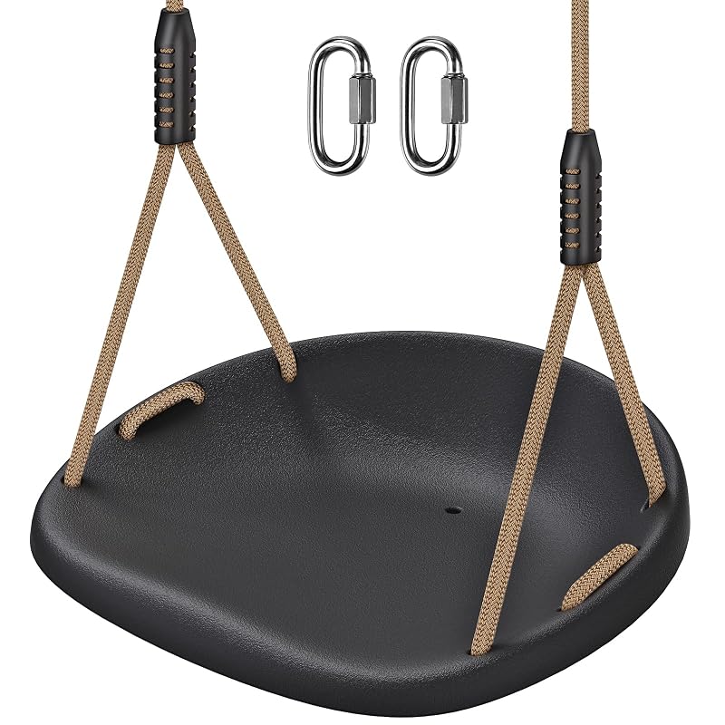 Heavy Duty Swing Seat with Wider Seat, Adjustable 50.5-80.3 in Rope, 500 lb Capacity – Non-Slip Plastic Swing for Kids & Adults, Includes Carabiners (1pc Black) Variation