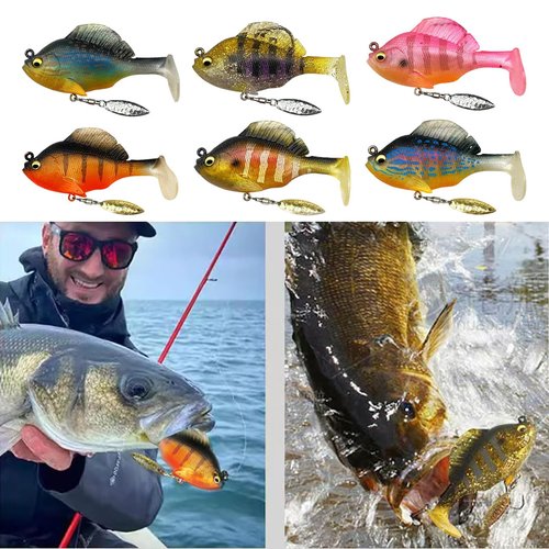 Ultimate Lure 6Pcs Hand Poured Underwater Jig Head Paddle Tail Spinner Blade Soft Pre-Rigged Fishing Weedless Lures with Gillies Sleeper Swimbait 2.25in/0.63oz