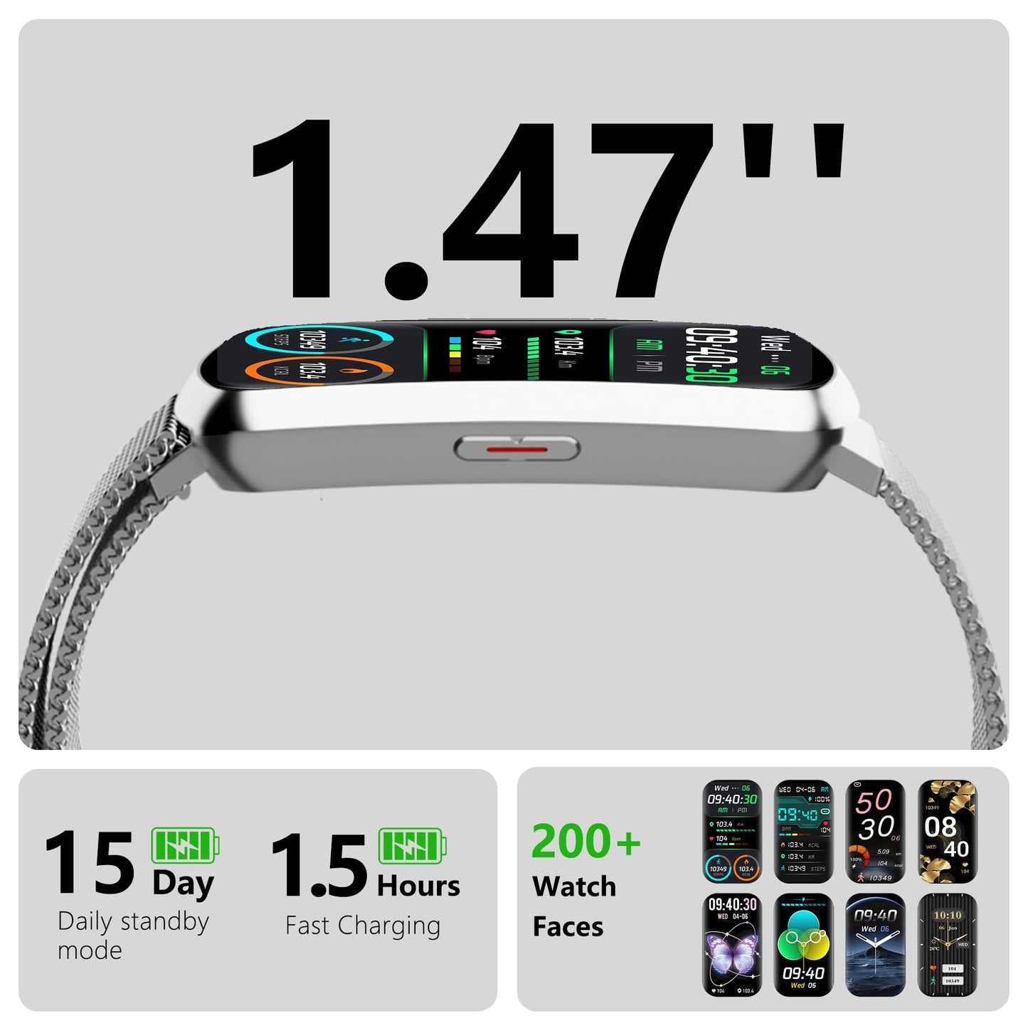 JYUAJOI Health Fitness Tracker, Smart Watch with 24/7 Heart Rate and Blood Pressure Monitor, Activity Tracker with Blood Oxygen, 120 Sport Mode Waterproof Sleep Tracker for Women Men (Silver)