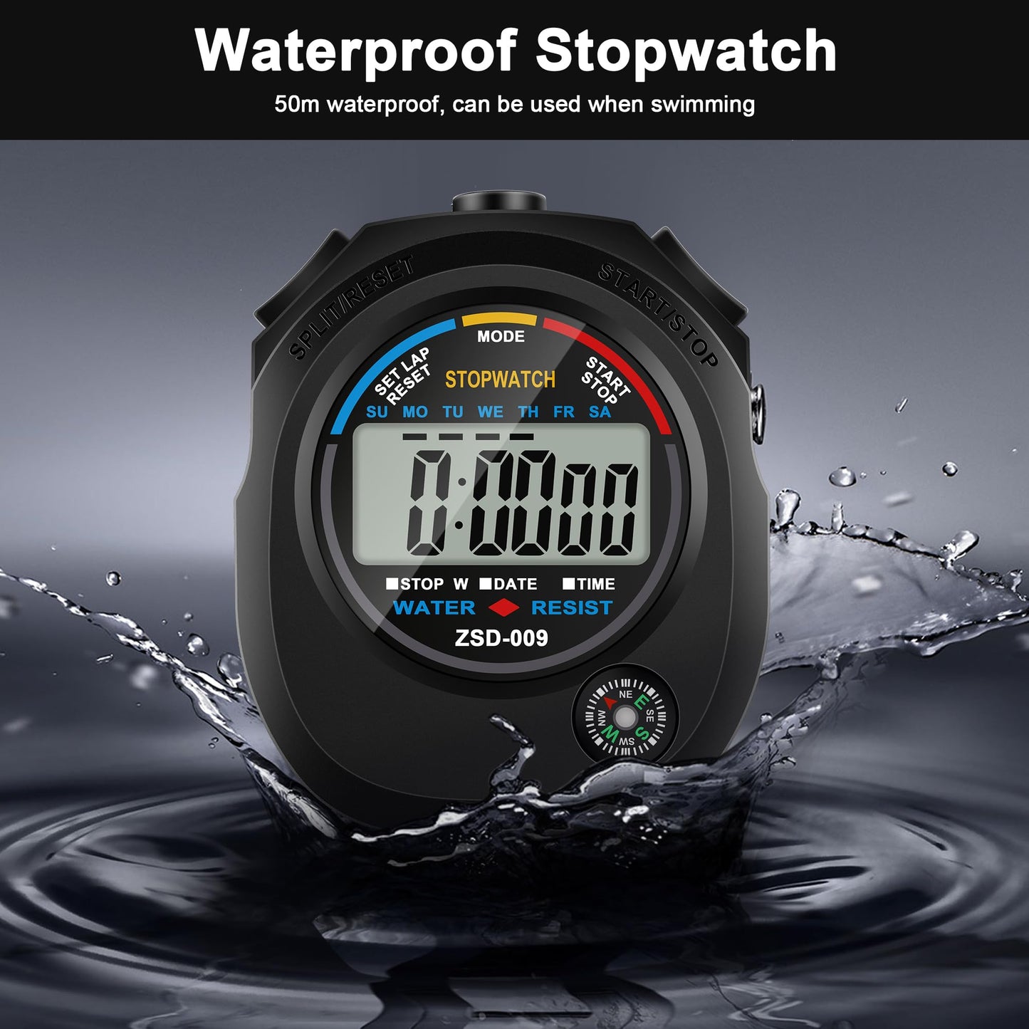 2 Pack Digital Stop watch Timer with 2 Whistle Set | Waterproof Stopwatch with Large Display Date, Time & Alarm | Sports Stopwatch for Swimming, Running and Fitness | Perfect for Coaches | Black