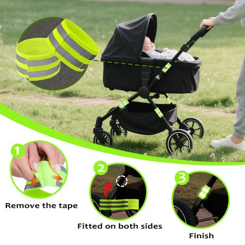 6 Pack Reflective Bands for Strollers High Visibility Elastic Reflective Gear Safety Reflectors Stroller Identifier for Baby Stroller Accessories Walking at Night Cycling and Running