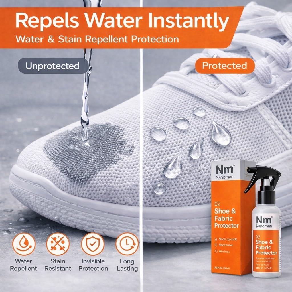 Nanoman Shoe & Fabric Protector Spray 250mL – Waterproof & Stain Repellent for Sneakers, Suede, Leather & Clothing | PFAS-Free