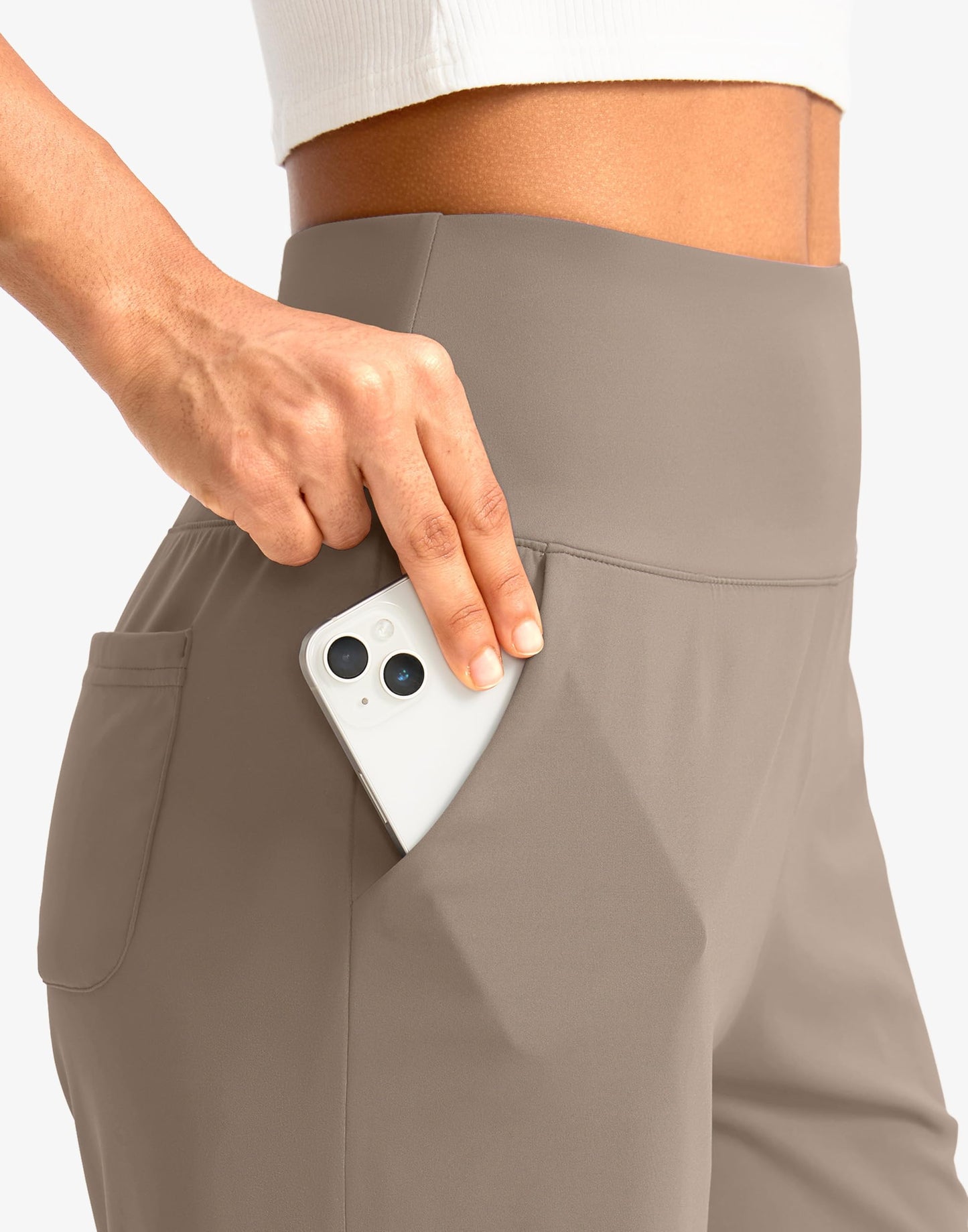 G Gradual Women's Bermuda Long Shorts with Pockets 9" High Waisted Knee Length Shorts for Women Walking Athletic Workout(Taupe,L)