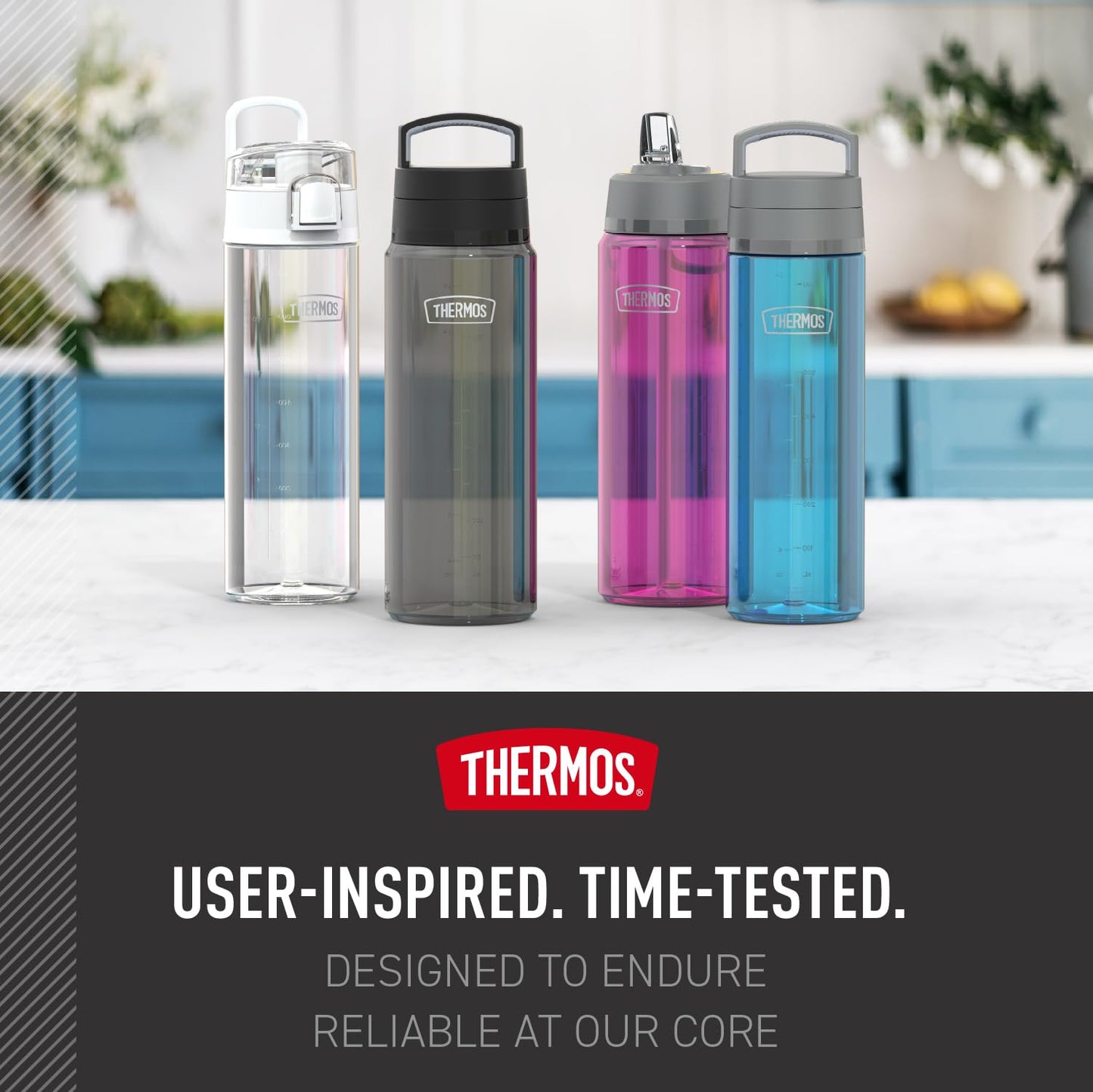 THERMOS ICON SERIES Lightweight Hydration Bottle - Durable Water Bottle Made with Tritan by Eastman with Straw Lid for Quick and Easy Drinking Experience - 26oz, Clear