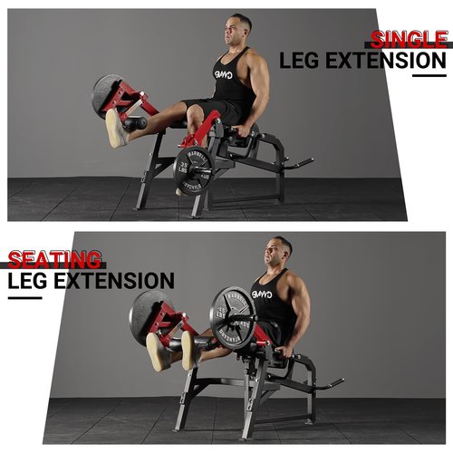 GMWD Leg Extension and Curl Machine, Single Leg Extension, Lying Leg Curl, Standing Leg Curl, Adjustable Leg Exercise Bench with Plate Loaded, Leg Machine Home Gym, Red, LE03R