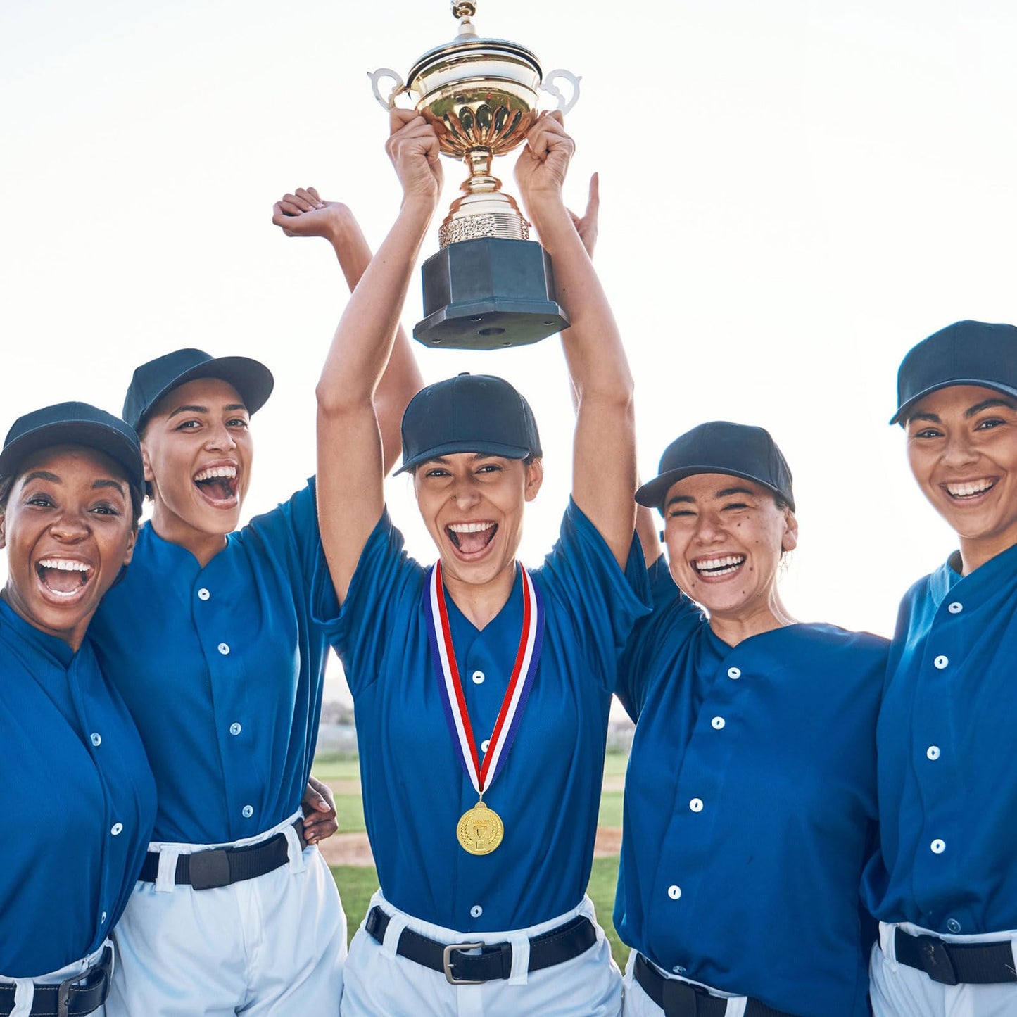 Quelay Gold Award Medals 2 Inch 1st Place Metal Winner Award Medals with Neck Ribbons Prizes for Participation Competitions for Soccer Baseball Basketball Golf(24 Pieces,Trophy Style)
