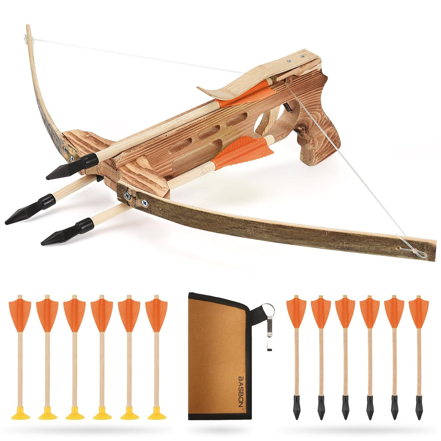 Crossbow Toy Set for Kids with 12 Wooden Arrows and Quiver, Outdoor Archery Play Set for Boys and Girls, Cross Bow Games for Adventure & Backyard Shooting Toy, Red