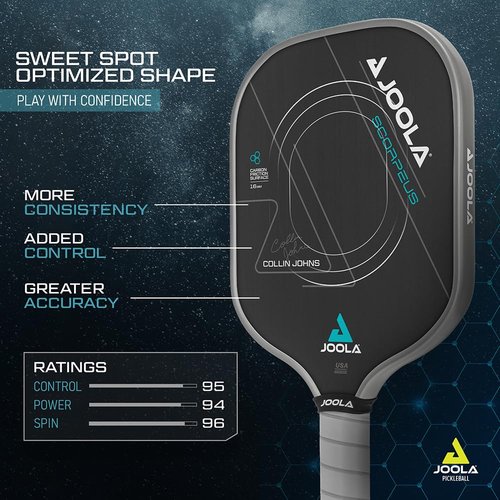 JOOLA Collin Johns Scorpeus Pickleball Paddle w/Charged Surface Technology for Increased Power & Feel - Fully Encased Carbon Fiber Pickleball Paddle w/Larger Sweet Spot - USAPA Approved. 16mm Core