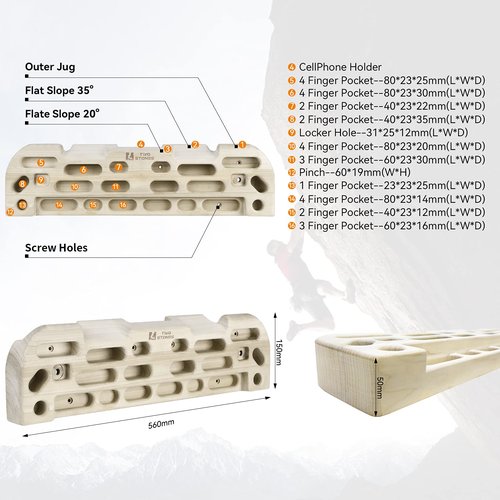 TWO STONES Hangboard Rock Climbing Hangboard with Door Way Pull Up Bar; Including Jugs, Pinches, Pockets, Edges and Slopes for Rock Climbing Training (10-21cm)