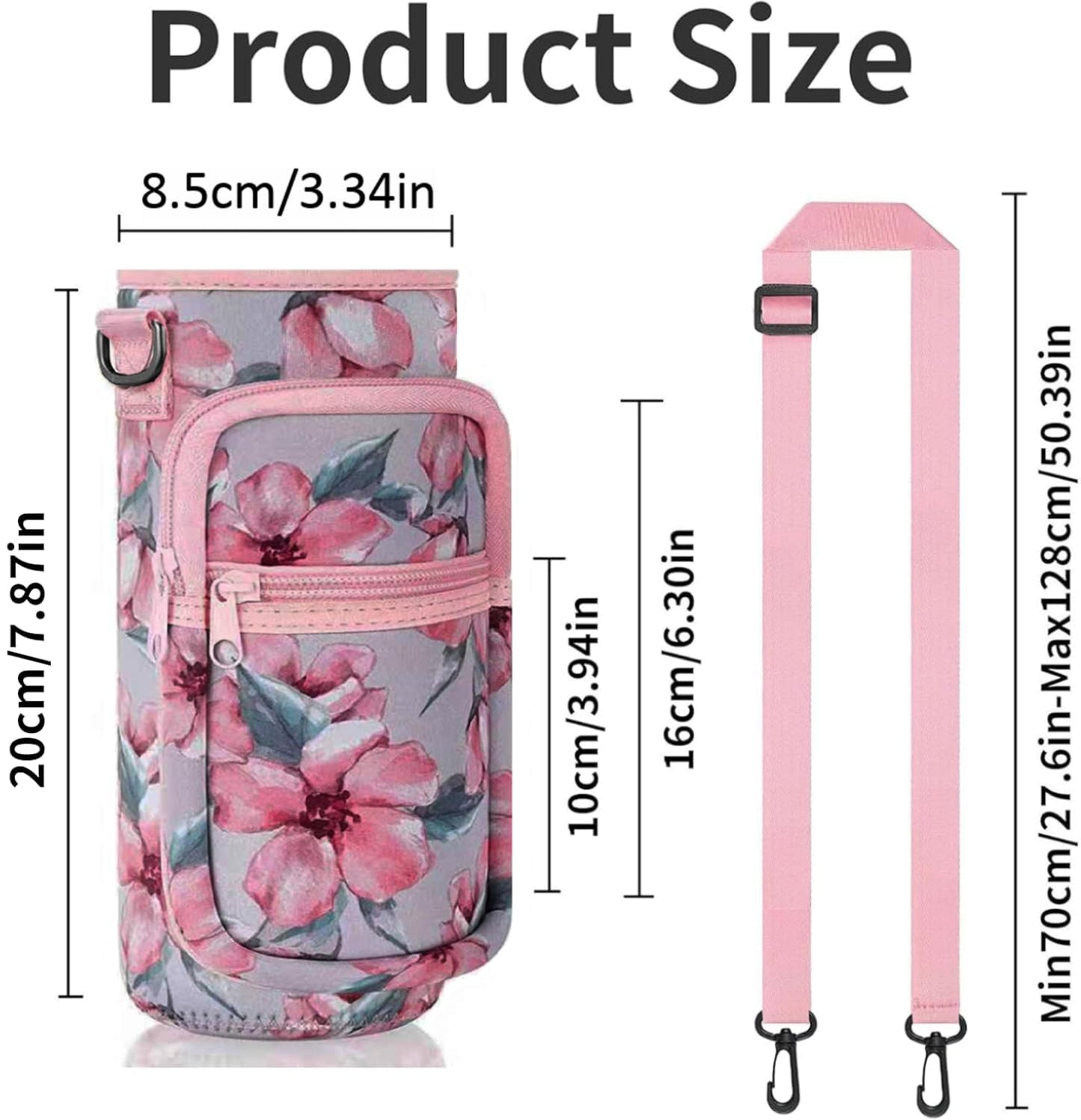 Water Bottle Holder with Strap, 32/40 oz Insulated Water Bottle Sling Bag Crossbody, Water Bottle Carrier Bag with Phone Pocket and Small Pocket for Walking Hiking Camping Fishing(3.34"W * 7.87"H)