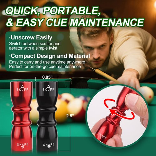 Msuhettu 2 Pack Premium Pool Cue Tip Tools, 3-in-1 Billiard Cue Tip Shaper, Compact Billiards Pool Accessories & Tip Repair Kit, Gift for Friends or Pool Lovers