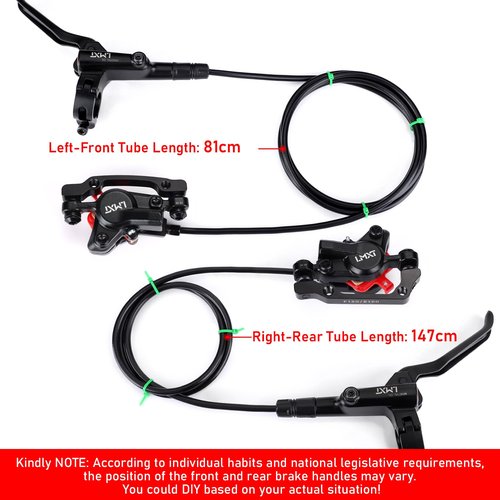 TOBWOLF 1 Pair MTB Disc Brake Set, Hydraulic Disc Brake Kit with 160mm Rotors, Left Front 81cm & Right Rear 147cm, Aluminum Oil Pressure Calipers Levers for Mountain Bike E-Bike Fat Bike Road Bike