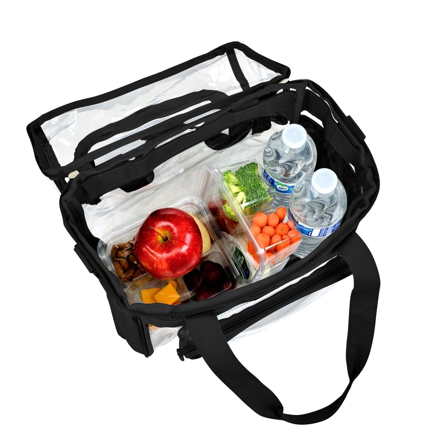 TXSN Large Clear Lunch Tote Heavy Duty Stadium Bag Approved Durable Crossbody Makeup Cosmetic Box for Men Women Work (Black, 12 x 6 x 12)