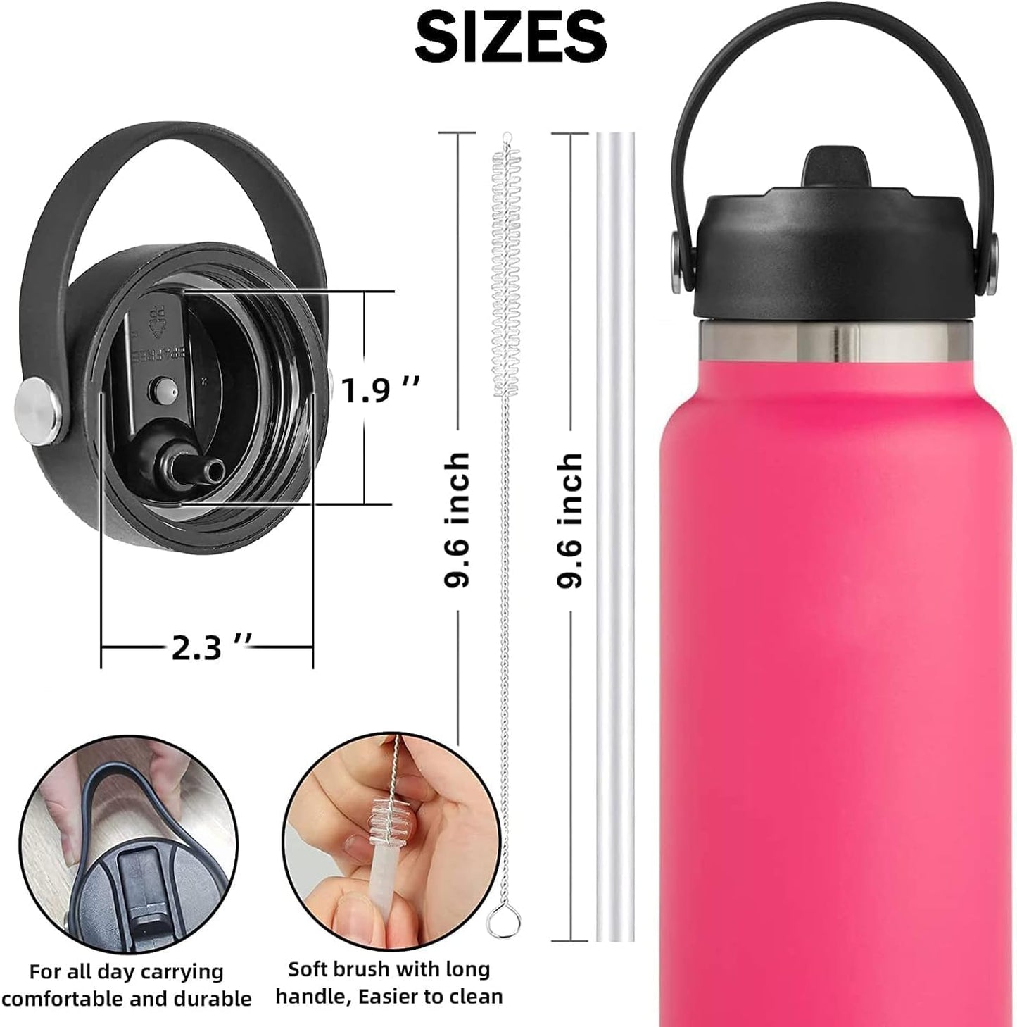 Lids with Straw for Hydroflask Wide Mouth 20 32 40 oz, Flex Straw Lid Fit for Hydro Flask Sports Water Bottles, Flexible Handle Replacement Lid Straws Cap Top Accessories (2 Pcs Light Purple)