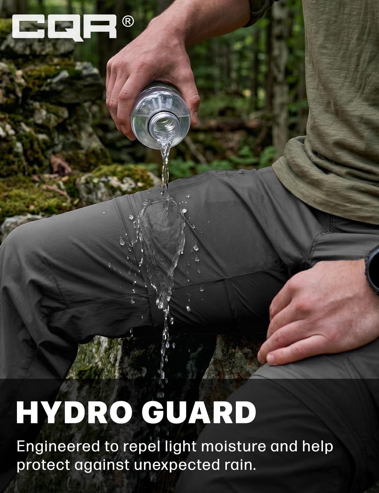 CQR Men's Convertible Cargo Tactical Pants, Water Resistant Outdoor Hiking Pants, Zip Off Lightweight Stretch Work Pants, Runyon Cargo W/Belt Charcoal, 34W x 32L