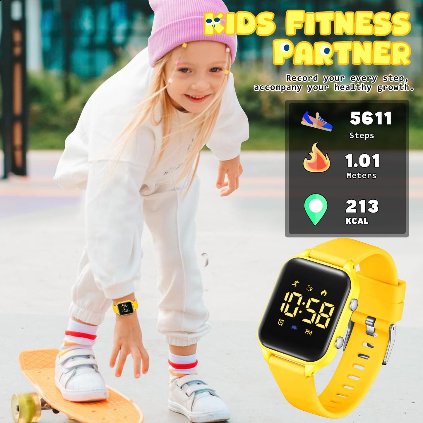 Timever Kids Digital Watches for Boys Girls, Sports Watch with Fitness Tracker, Pedometer, Alarm Clocks, Stopwatch, No App Needed Waterproof Kids Watch, Gift for Teens Student Girls Boys Ages 5-14