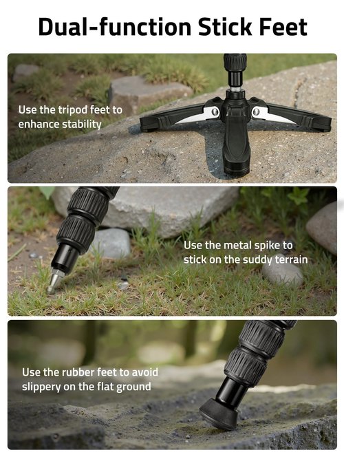 Trakiom Shooting Stick Rifle Monopod with 360° Rotatable V Yoke Rest, Hunting Rifle Tripod with Tri-Stand Base Gun Stick for Shooting and Hunting, Black