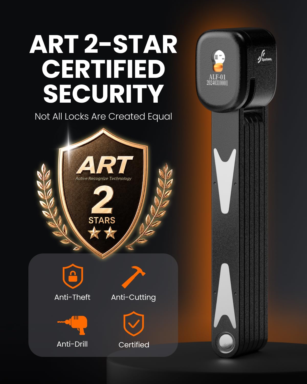 Sportneer Bike Lock - High Security Folding Bicycle Lock Art Certified - Bike Locks Heavy Duty Anti Theft with 3 Stainless Keys and Mount Bracket for Bicycles Scooter Ebike - 95cm/3.12ft, 2.86lbs