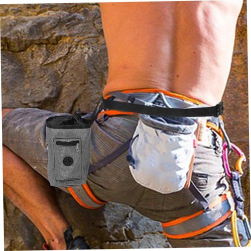 HEMOTON Climbing Chalk Bag with Zippered Pocket Anti-Slip Lightweight Waist Pouch for Rock Climbing Mountaineering Fitness Activities Stylish Gray Design