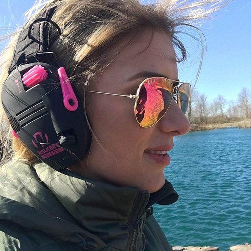 Walker's Razor Slim Shooter Pink Electronic Hunting Folding Hearing Protection Earmuffs with 23dB Noise Reduction & Black Shockproof Carrying Case