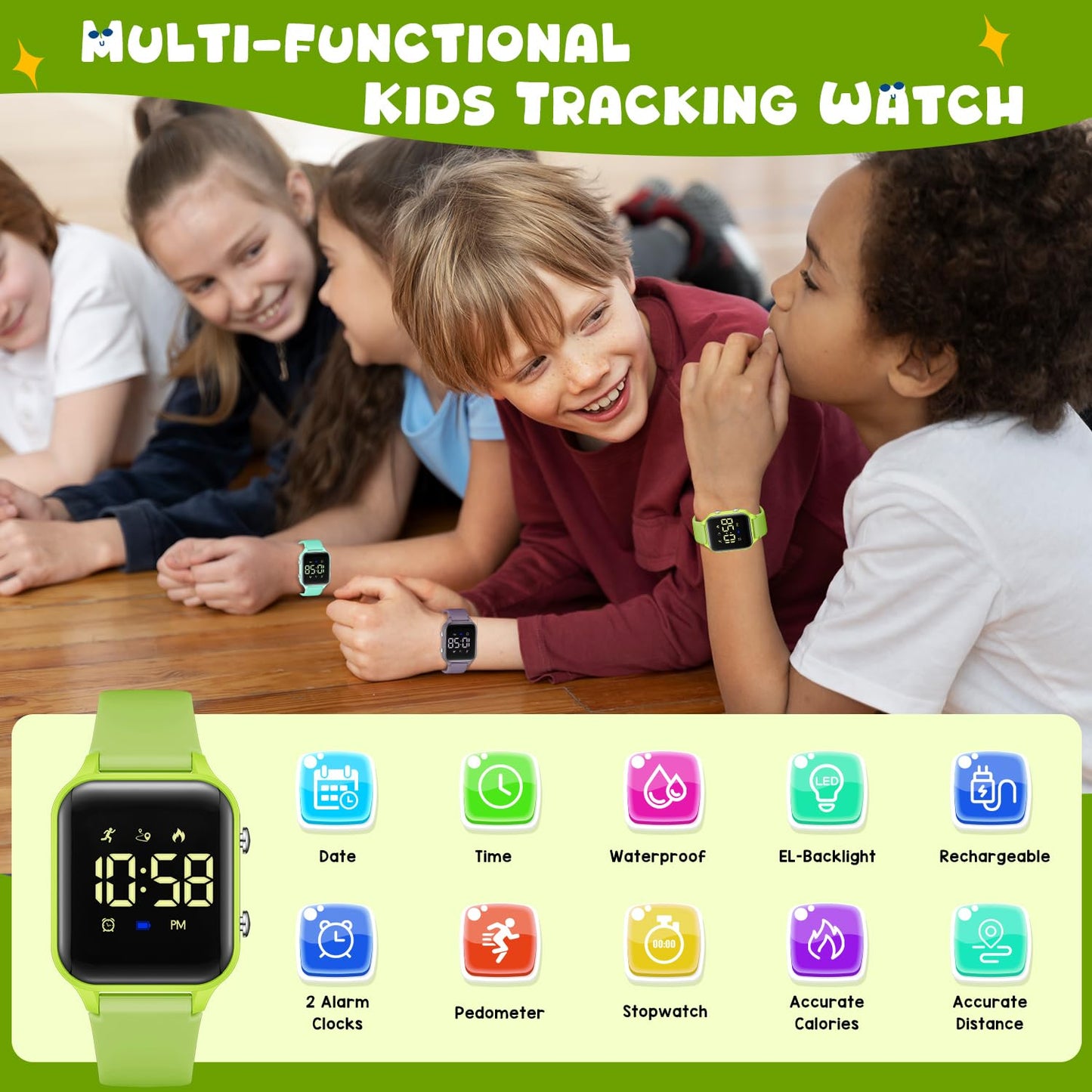 Timever Kids Digital Watches for Boys Girls, Sports Watch with Fitness Tracker, Pedometer, Alarm Clocks, Stopwatch, No App Needed Waterproof Kids Watch, Gift for Teens Student Girls Boys Ages 5-14