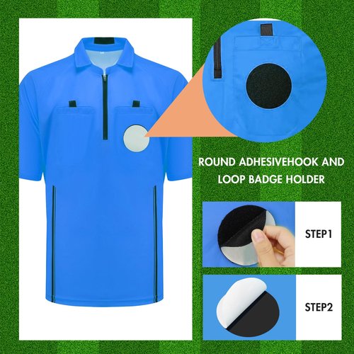 Soccer Referee Shirt Jersey Kit Official Short Sleeve Ref Shirts Uniform Halloween Costume for Men & Women Blue M