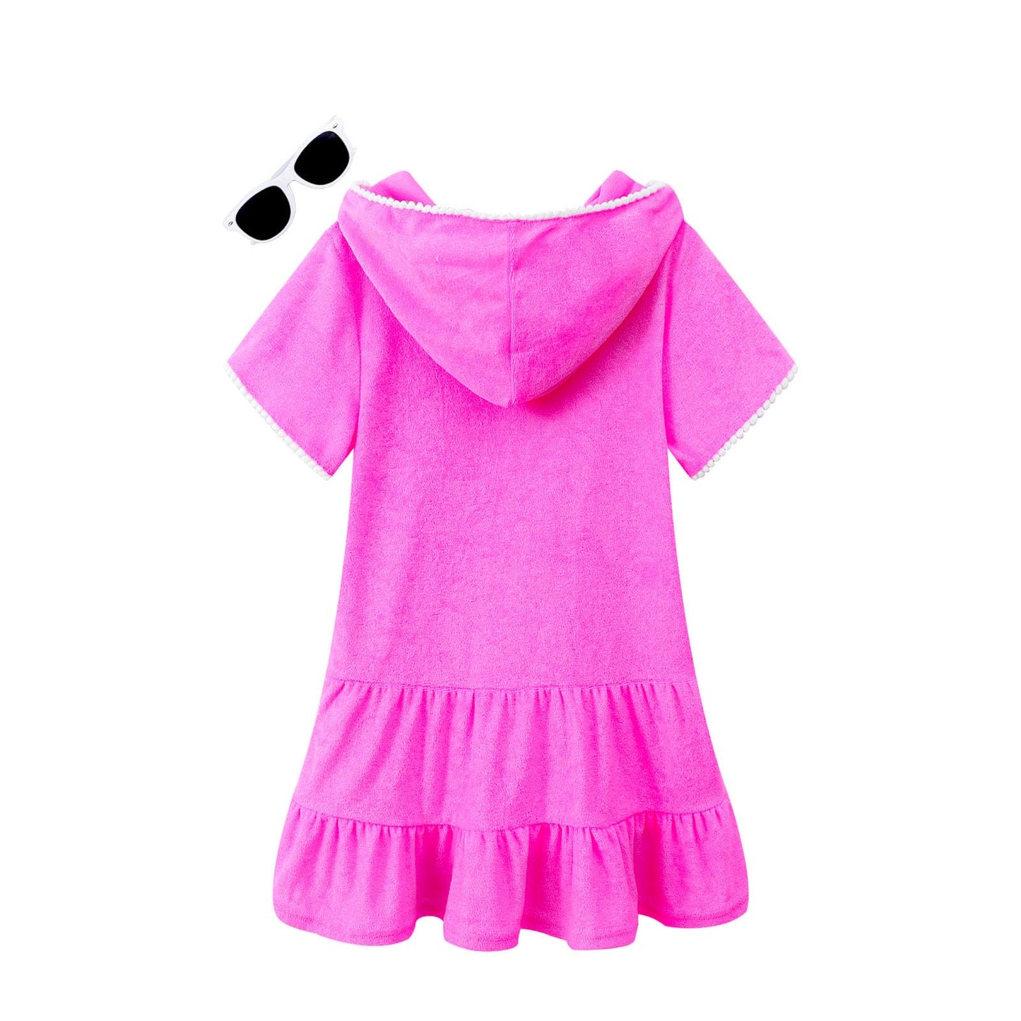 LUCKYGAL Girls Swimsuit Cover Up Zip-Up Swim Coverup Rose Red Terry Beach Bathing Suit, Size 8 9