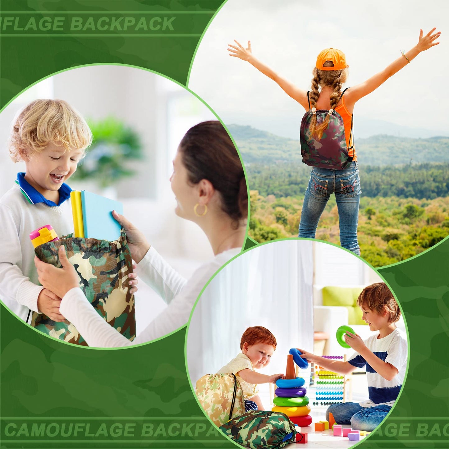 Frienda 14 Pieces Boy Camouflage Drawstring Bag Paintball Camping Birthday Party Supplies Goodie Camouflage Drawstring Travel Pouch Sacks Bags for Candy Party Favors