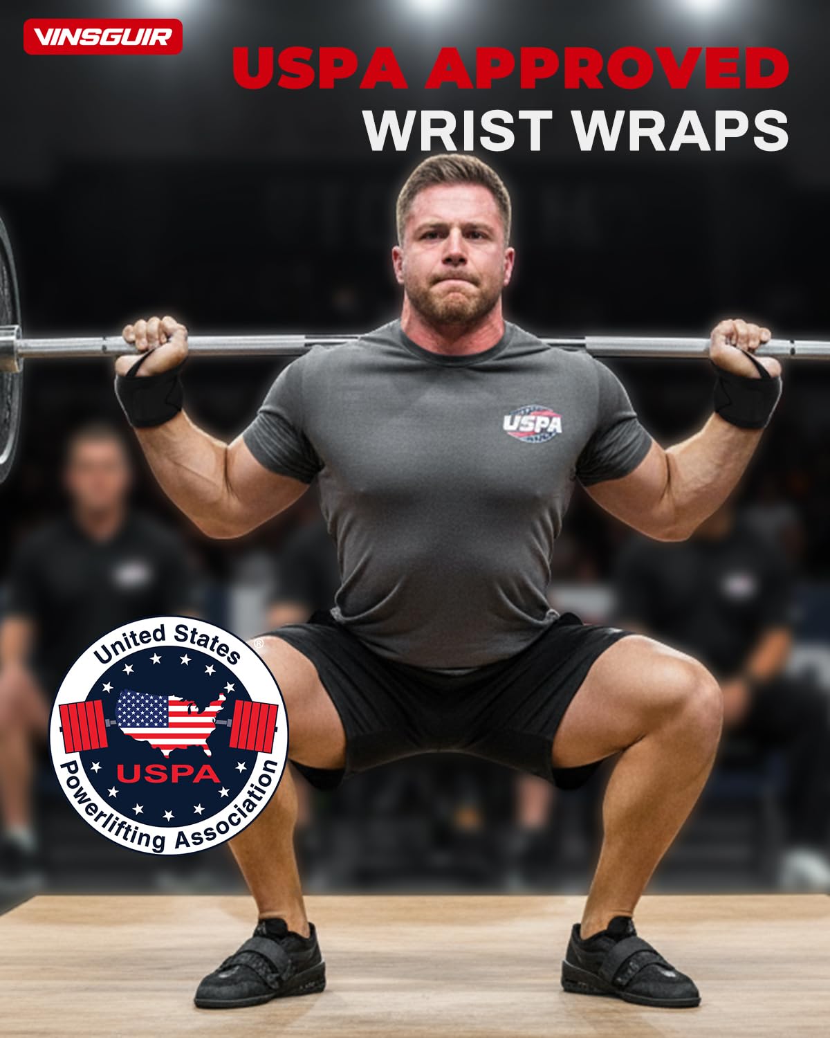 VINSGUIR Wrist Wraps for Weightlifting, [USPA Approved] Lifting Straps for Wrist Support with Heavy Duty Thumb Loop, Gym Wrist Brace for Working Out, Crossfit, Powerlifting, for Men&Women