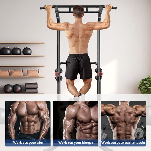 BangTong&Li Power Tower, Pull Up Bar Dip Station/Stand for Home Gym Strength Training Workout Equipment (Black-02)