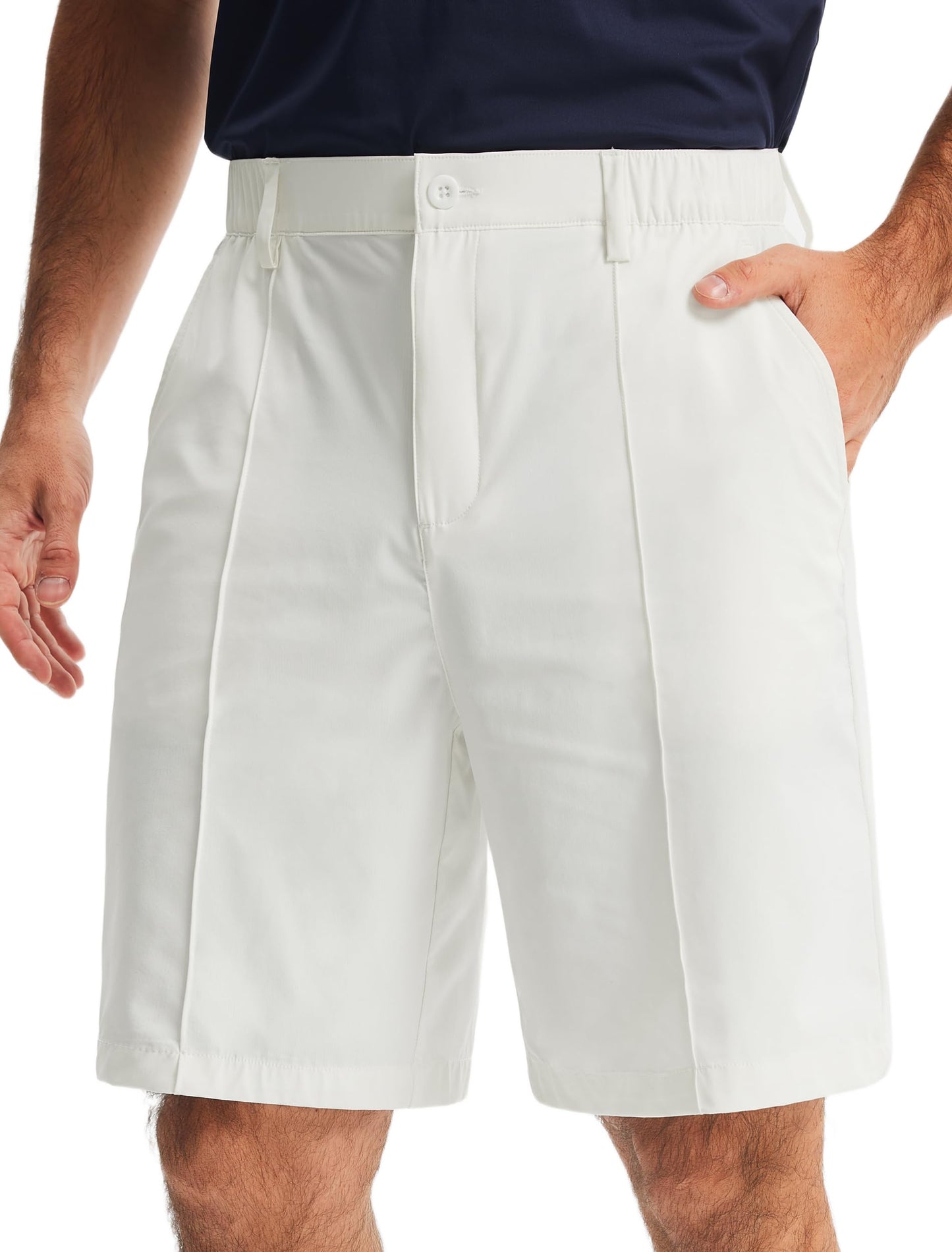 Libin Men's Classic Fit 9" Golf Shorts Elastic Waist Casual Shorts Quick Dry Lightweight Stretch Dress Travel Summer Outffits Work Outdoor Sports with Pockets White 32