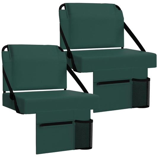 ACIPENSER 2pcs Stadium Seat for Bleachers with Back Support，Portable Bleacher Chairs with Back and Cushion，Includes Shoulder Strap and Cup Holder，Green