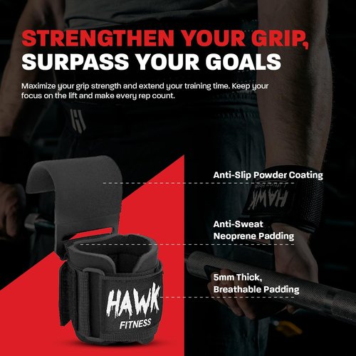 Hawk Sports Black - Lifting Hooks - Wrist Hooks for Weightlifting