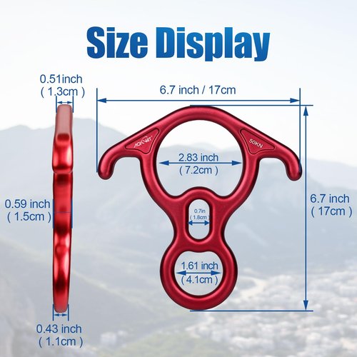 AOKWIT 50KN Rescue Figure, 8 Descender Large Bent-Ear Belaying and Rappelling Gear Belay Device Climbing for Rock Climbing Peak Rescue 7075 Aluminum Alloy (Red)
