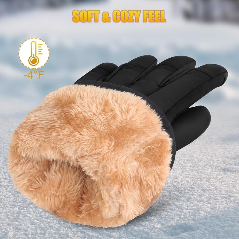 Waterproof Winter Gloves for Men & Women - Touchscreen, Thermal, Windproof - ihuan Black, Medium