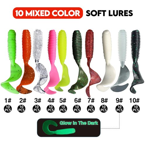 Eupheng Curly-Tail Swimbait Fishing Lure, Grub Saltwater Fishing Soft Bait Trailer, 2.3in/6cm, 2.7in/7cm Pack of 100PCS, for Bass Crappie Fishing