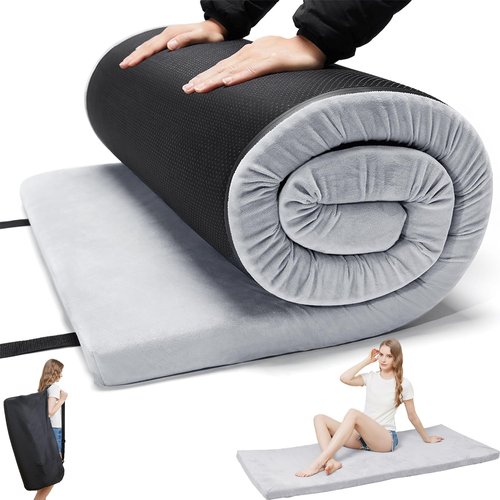 TokSay Memory Foam Camping Mattress - Portable Roll Up Sleeping Pad for Car, Tent, Cot & Floor - Waterproof, Comfortable & Compact with Travel Bag (Cot: 72X24)