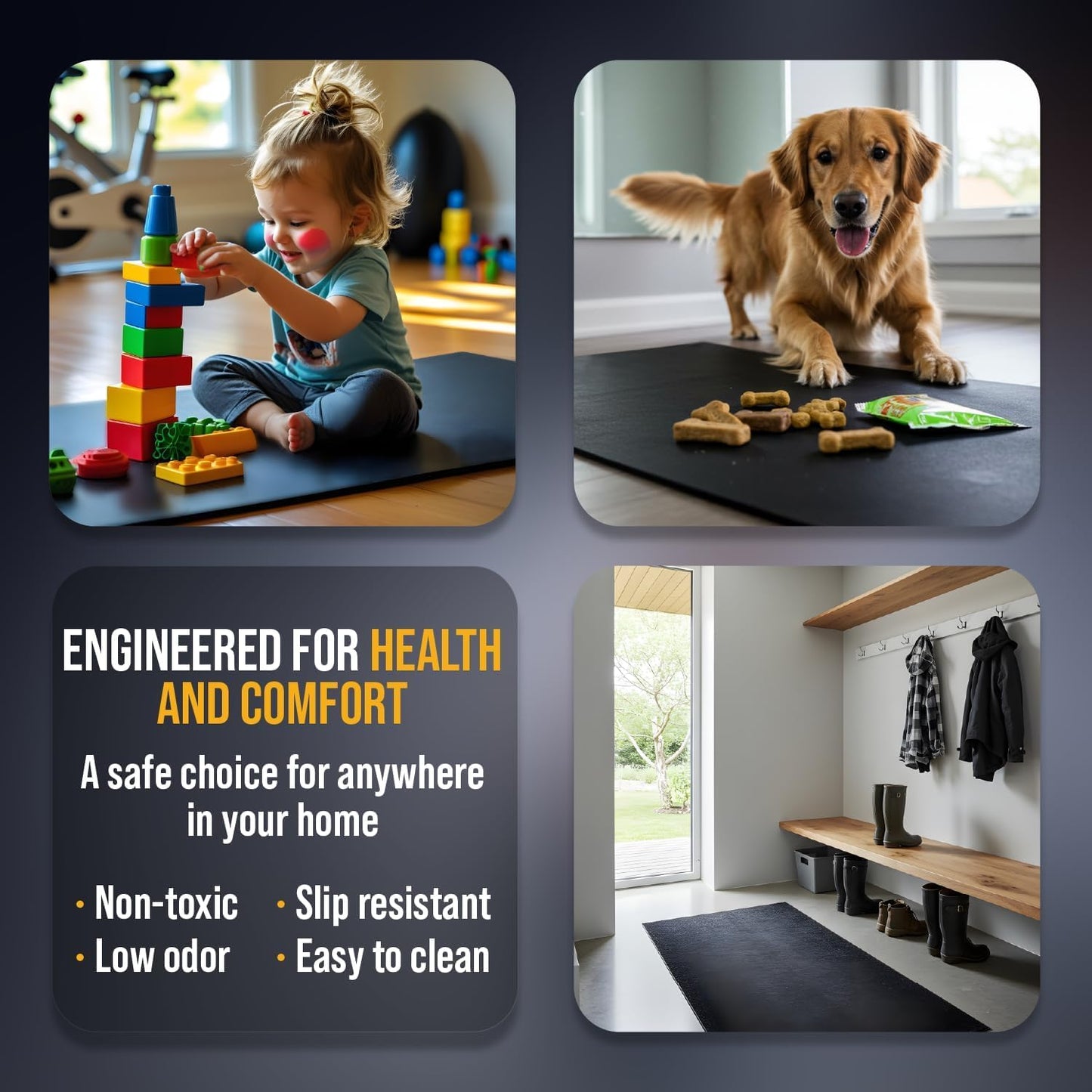 Rubber King Multi-Purpose Exercise Mat - 4' x 6' x 7mm - 100% Recycled Thick Rubber Mat for Home Gym Flooring, Non-Slip, Low-Odor Durable Workout Mat for Indoor/Outdoor, Shoe-Friendly - Black