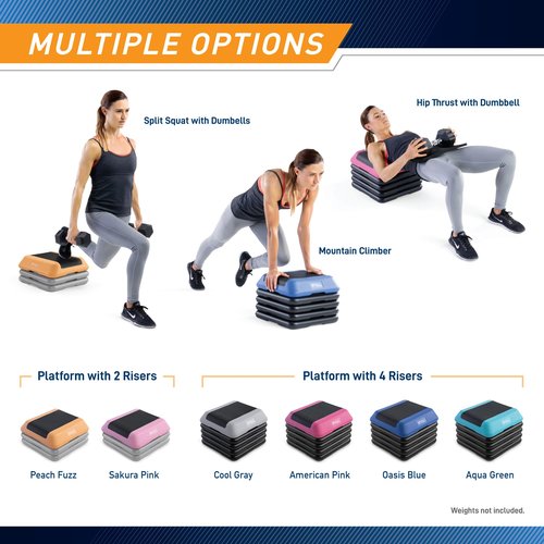 Circuit Fitness by Marcy 16 x 16 inches Adjustable Height Aerobic Step Platform with 4 Risers, Non-Slip Rubber Surface, Home Exercise Fitness Training, Cool Gray, STEP-GRAY01-4R