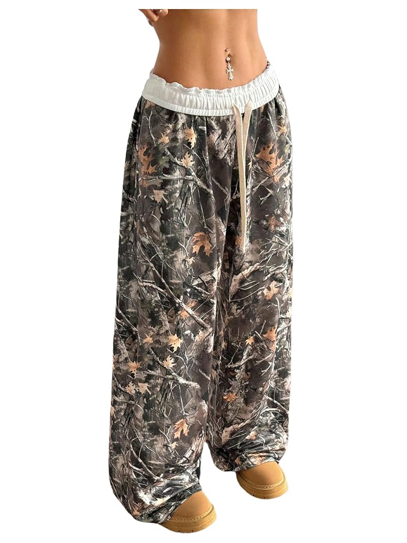 SOLY HUX Women's Camo Wide Leg Sweatpants - Green Camo, Medium